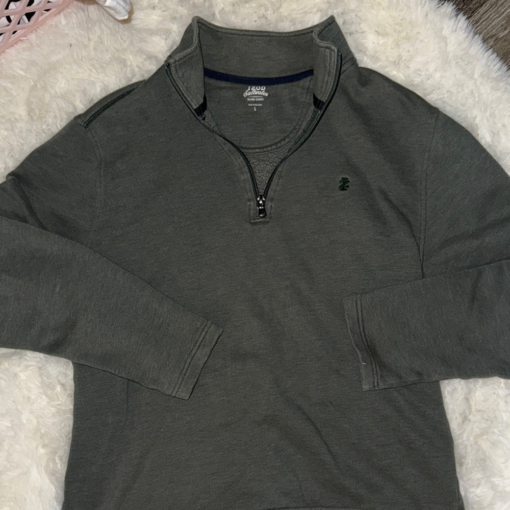 Izod Men's Dark Green Zip-Up Sweater
